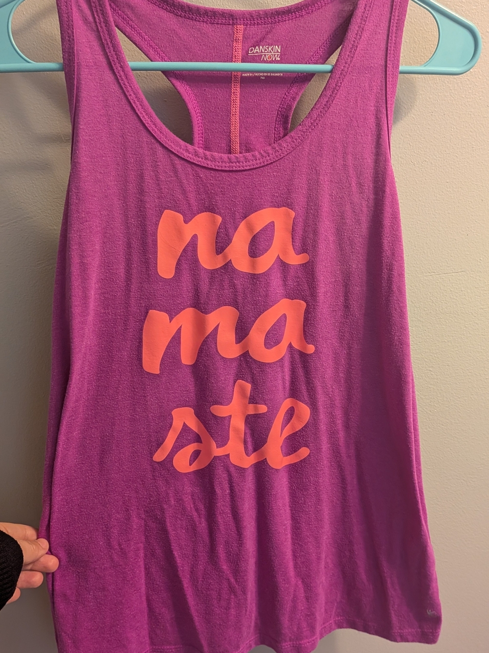 Danskin Pink-Purple Racerback Tank with Coral 'Namaste' Print